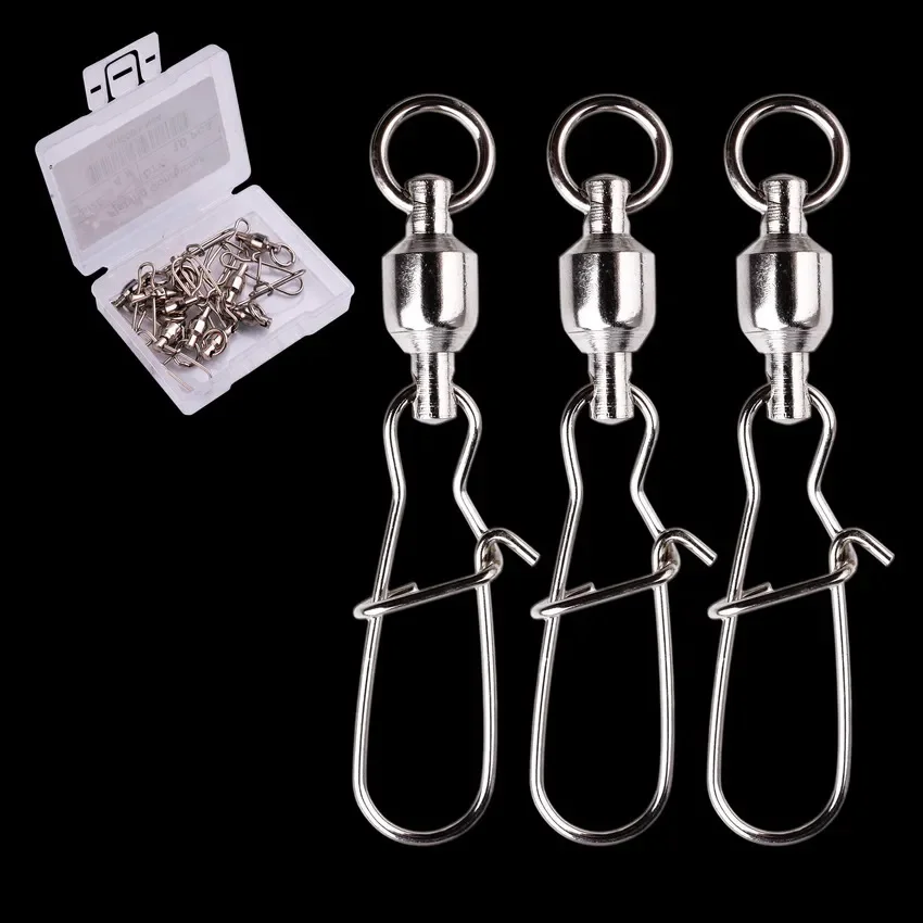 10Pcs/ Box Strong Ball Swivels with Sold Rings Split Ring Fishing swivel snap Connector Size 0 1 2 3 4 5 6 Fishing Accessories