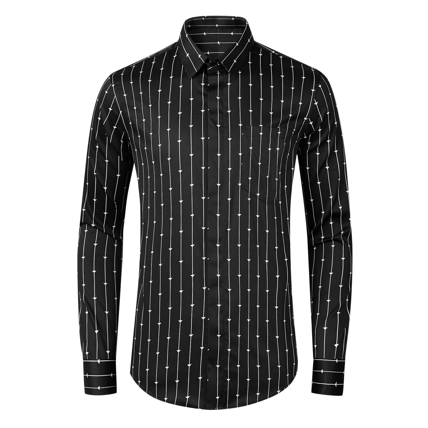 Brand Striped Printed Shirt for Men Fashion Long Sleeved Casual Shirt High-quality Cotton Business Social Party Tuxedo Blouse