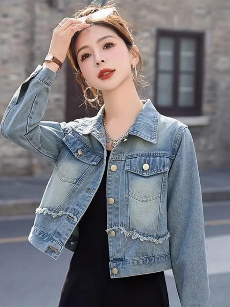 

Новинка 2026, женская джинсовая куртка, повседневная свободная стираная винтажная куртка в стиле ретро, весенне-осенняя универсальная верхняя одежда, топ W1955