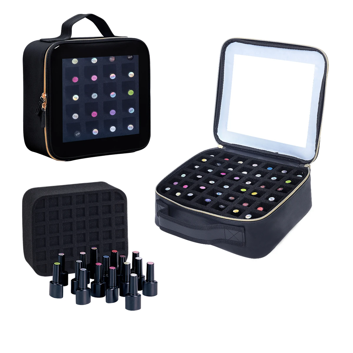 

Clear Nail Polish Storage Box - PU Leather Handheld Portable Cosmetic Bag, Holds 42 Bottles (0.51 Fl Oz/15 ml) of Nail Polish