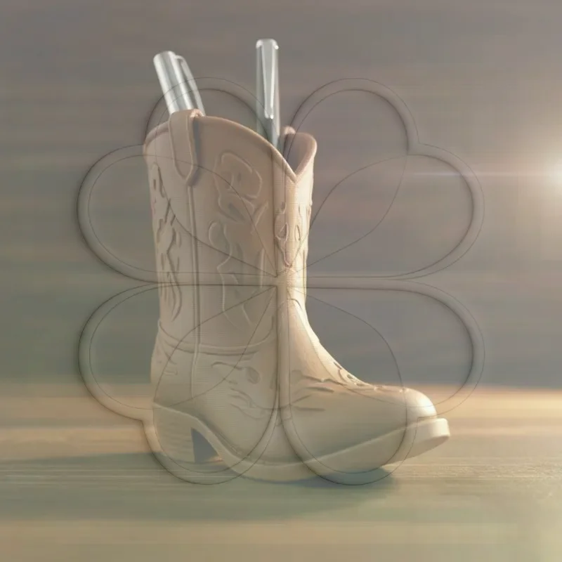 Vintage Western Cowboy Boot Statue Vase 3D Printed Desktop Storage Organizer Ideal for Housewarming Gift Home Decor