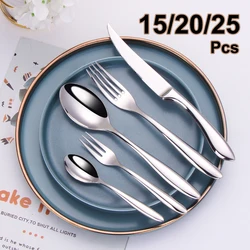 5/10/15/20/25Pcs Silver Dinner Set Stainless Steel 304 Tableware Gold Cutlery Mirror Western Knife Fork Spoon Kitchen Utensils