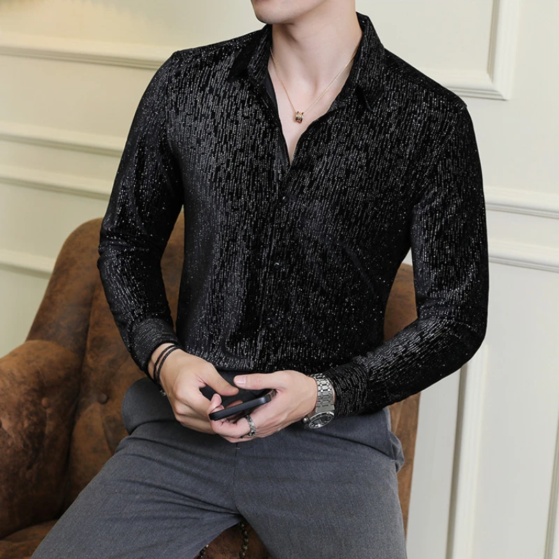 Camisa De Manga larga para Hombre, Ropa informal brillante, color rojo oscuro