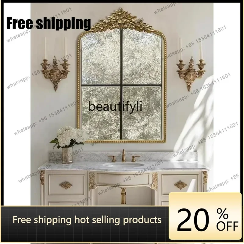 Factory Directsmt14 Specchio da bagno di lusso retrò leggero appeso a parete camino intagliato specchio decorativo specchio