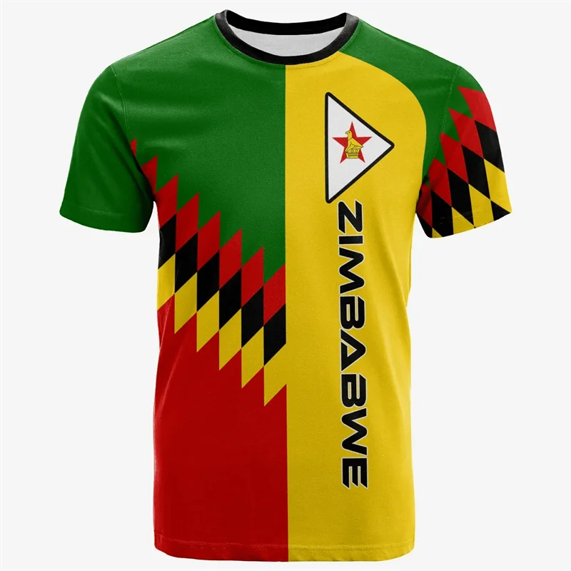 Zimbabwe National Flag Graphic T-shirt Summer Casual Streetwear Men\'s Fashion Loose Tee Shirts Boy Oversized Short Sleeve Tops