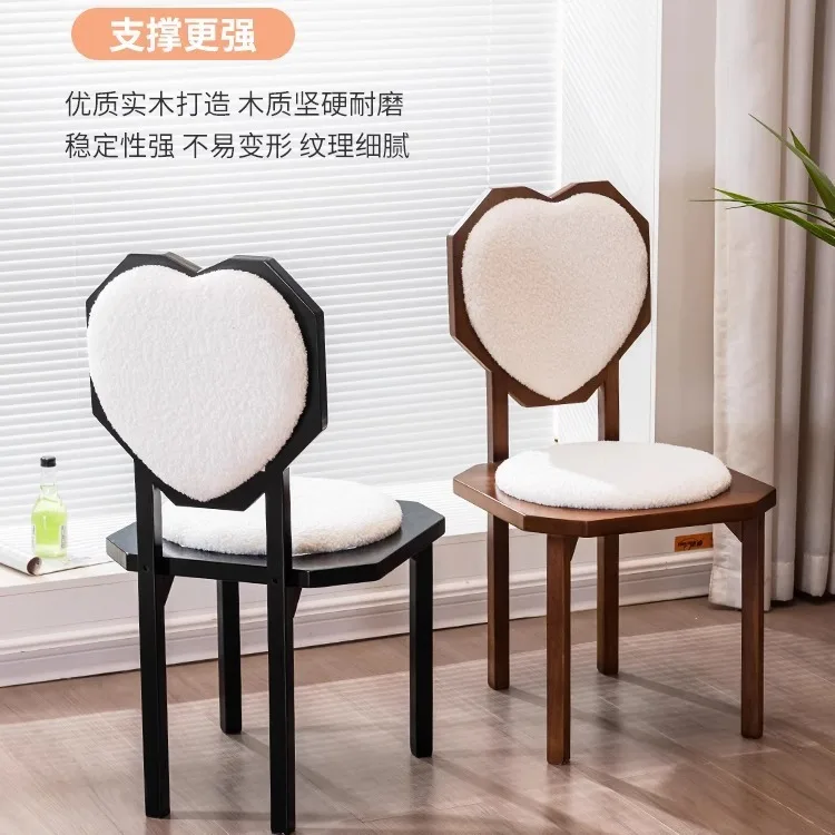 

French retro dining chair Nordic designer cream style makeup chair wabi sandy wind medieval backrest solid wood love chair