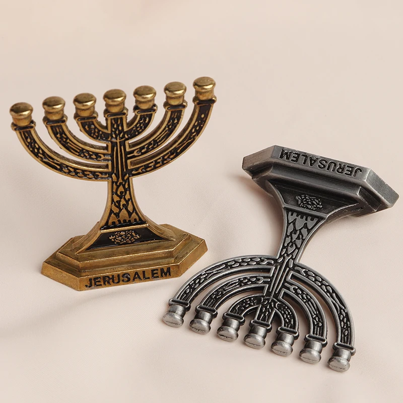 Jerusalem 7 Branch Judaica Religious Small Candlestick Menorah Home Decor Jewish Candle Holder Religious Holy Grail Ornament