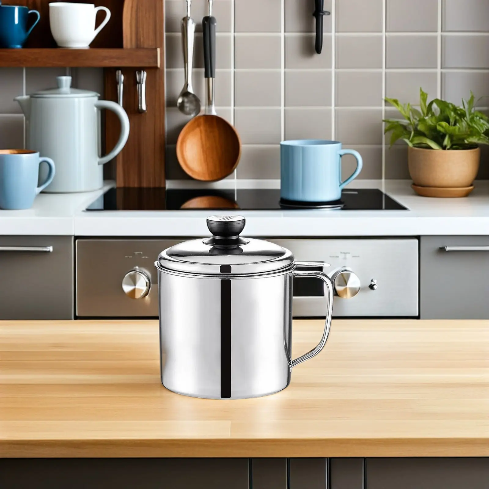 Recipiente para Grasa con Colador, Olla Filtradora de Aceite de Acero Inoxidable para el Hogar, Restaurante, Cocina, Almacenamiento de Aceite, Vinagre, Salsa Balsámica