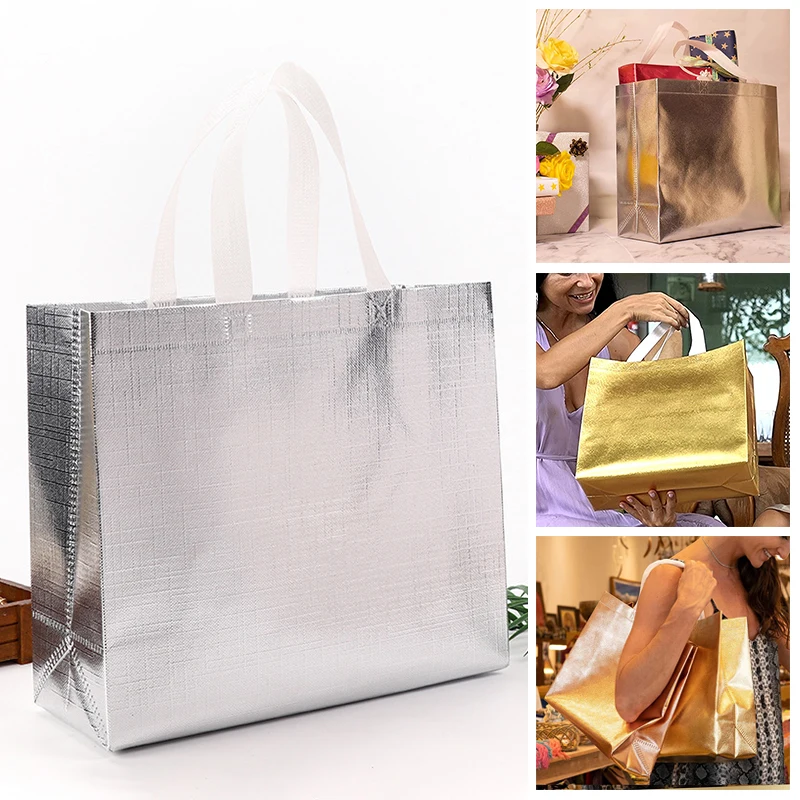 1PC Colored non-woven shopping bag Foldable Eco handbag Reusable  Waterproof Fabric Tote Durable Clothes Shoe Favor Package Bags