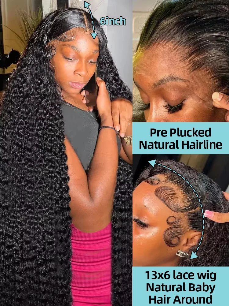 30 Inch HD Transparent 13x6 Water Curly Lace Frontal Human Hair Wigs 250% Brazilian Deep Wave 13x4 Lace Front Wig For Women image 4