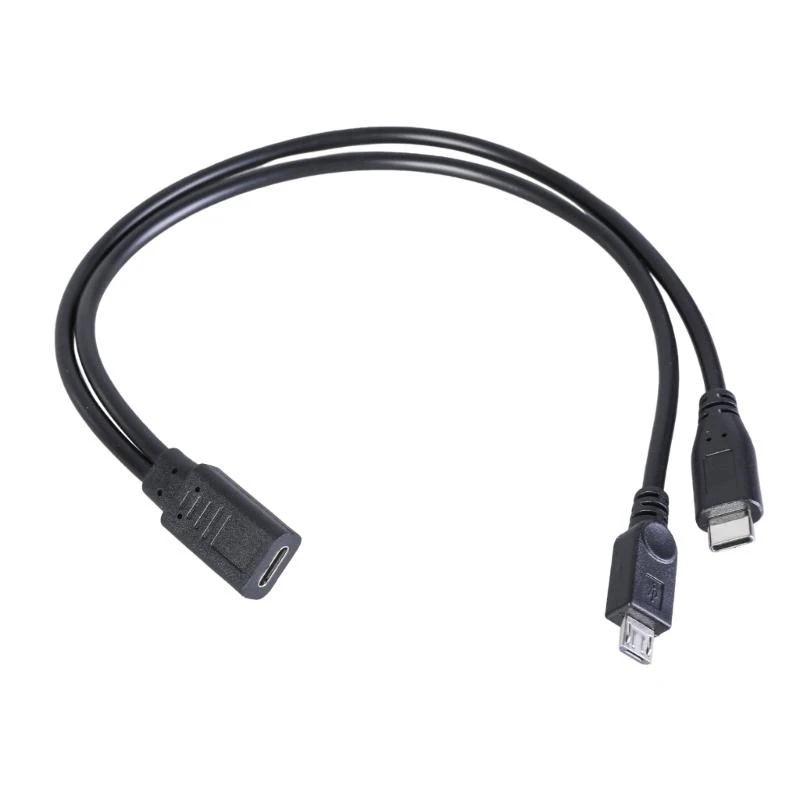 2 in 1 Type C female to Micro USB + Type C Male charging cable  for Xiaomi Redmi Samsung Huawei USB Charger Cord