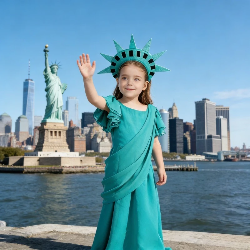 Kids Statue of Liberty Costume Ancient Greek Roman Robe Halloween Dress Up Party Cosplay
