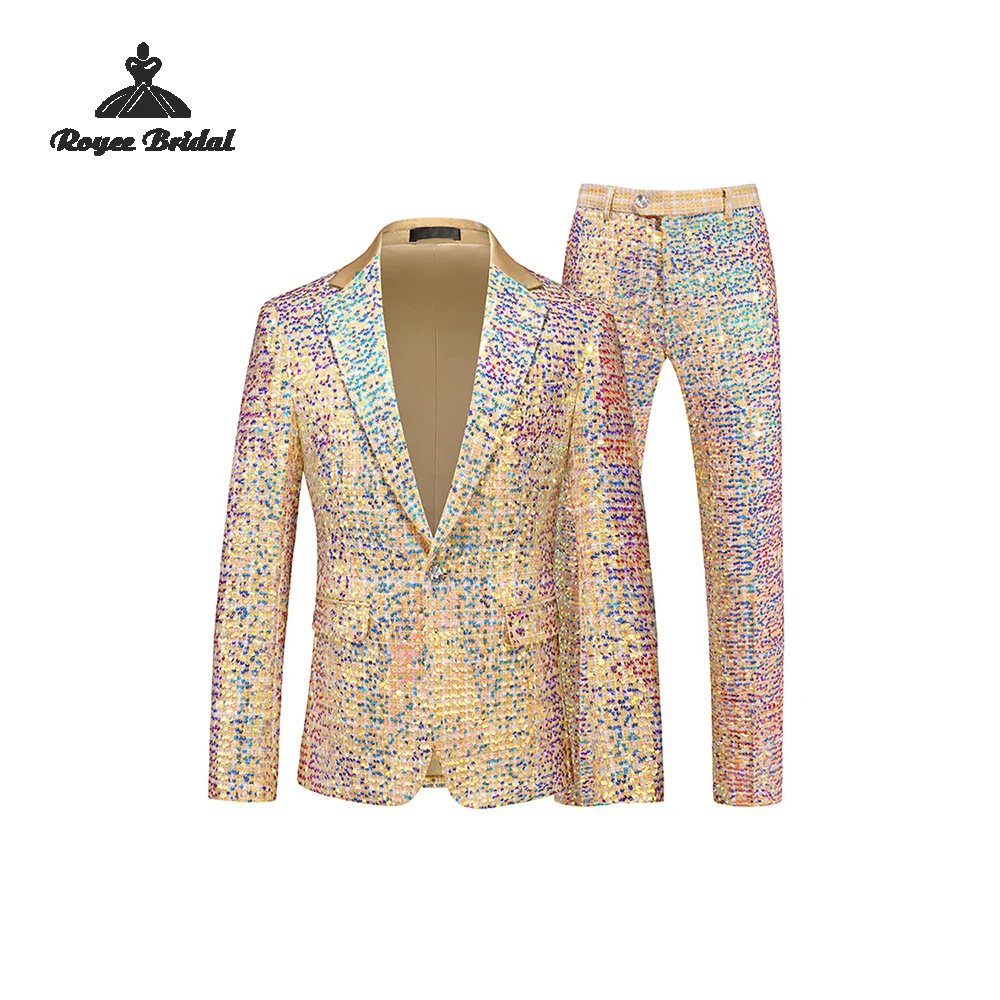 Sparkly Sequin Two Piece Single Breasted Men's Suit Wedding 2026 Notched Lapel Evening Suit Customized trajes para hombre