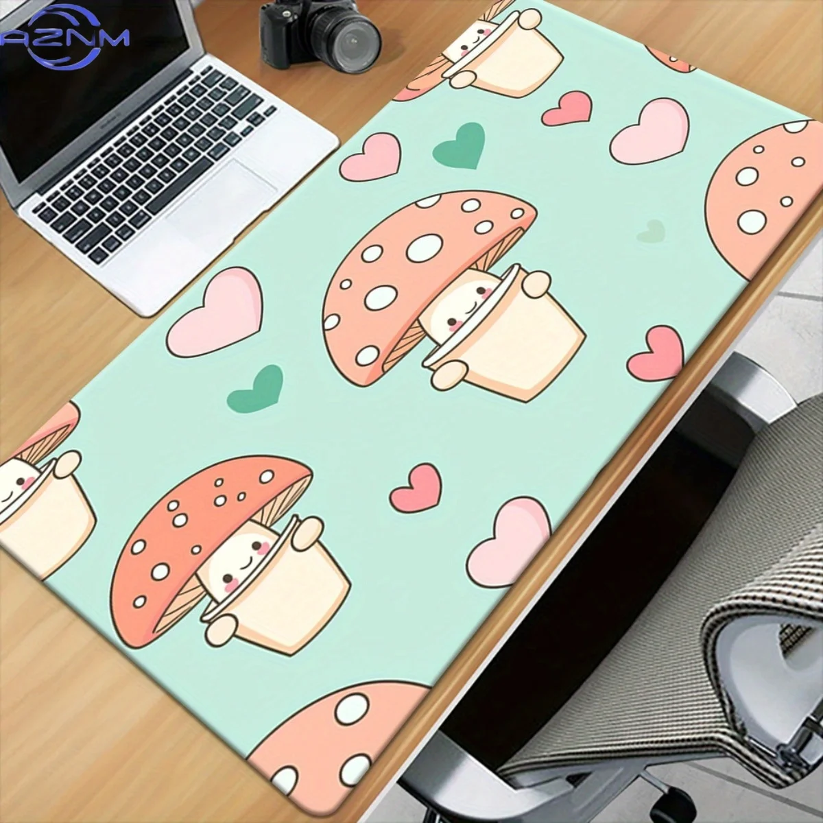 1pc an Oversized Rubber Desk Mat Featuring a Pastel Design with Charming Mushrooms And Hearts, Suitable for Office, Gaming, Or H