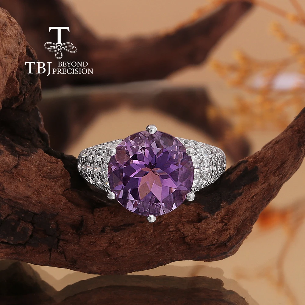 2026 925 Sterling Silver Women's solitaire Ring Big Natural round 12.0mm Amethyst simple design Fine Jewelry for birthday gifts