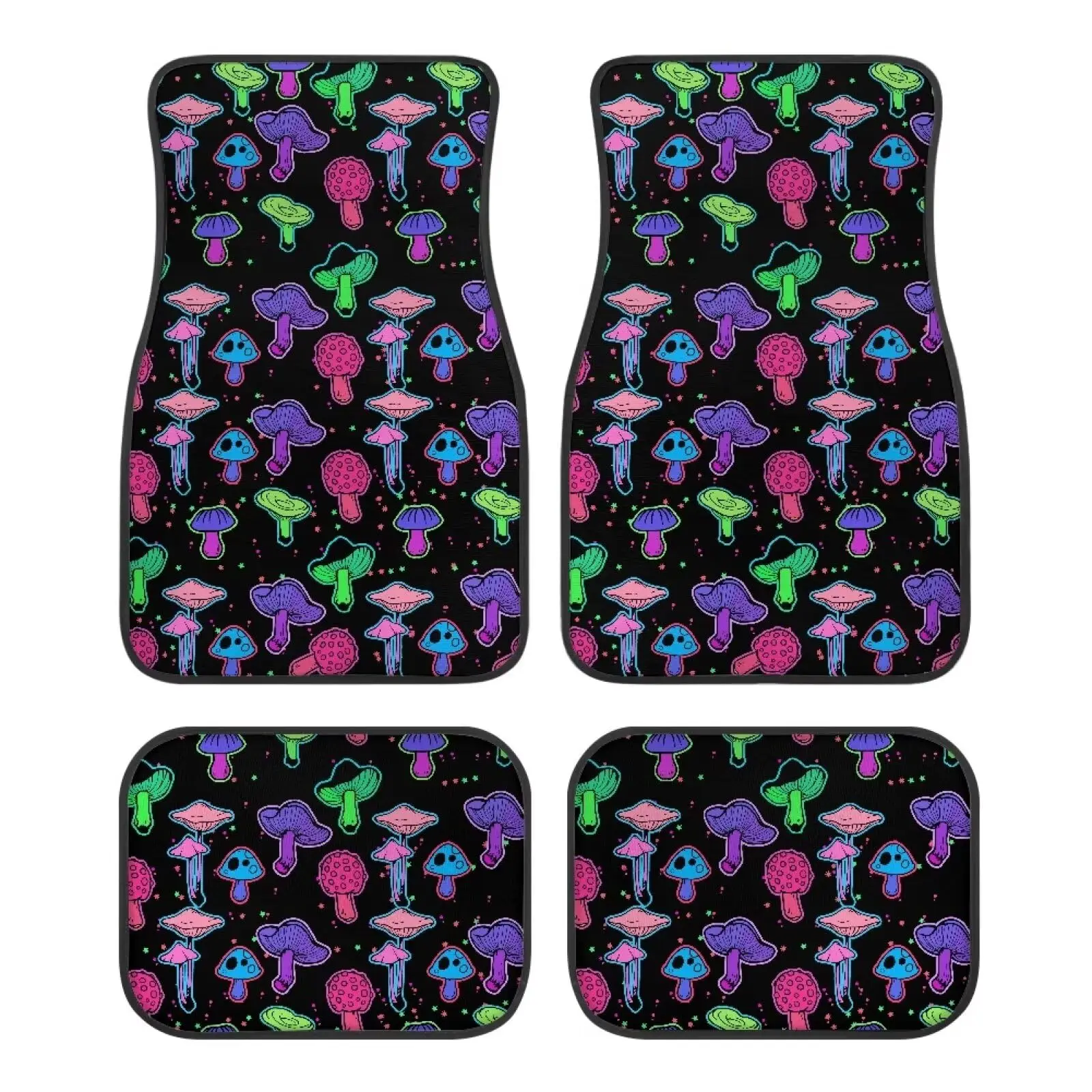 

4 Pieces Washable Car Floor Mats Anti-Slip Automotive Interior Accessories Psychedelic Mushroom Print Black