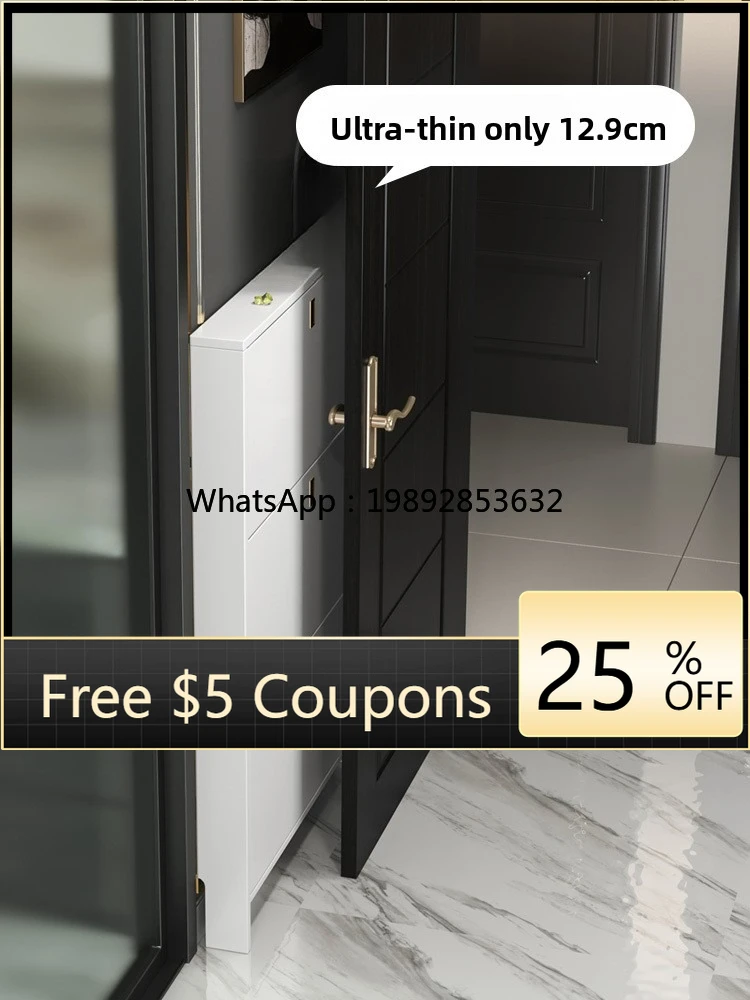 

EE Ultra-Thin Shoe Cabinet 10cm Extremely Narrow Home Doorway Entry Solid Wood Simple Modern Entrance Cabinet 1