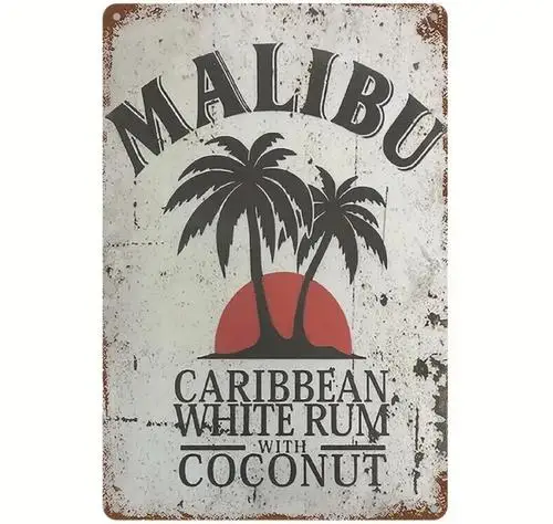 Malibu Caribbean White Rum Neuartiges Metallschild; NEU!