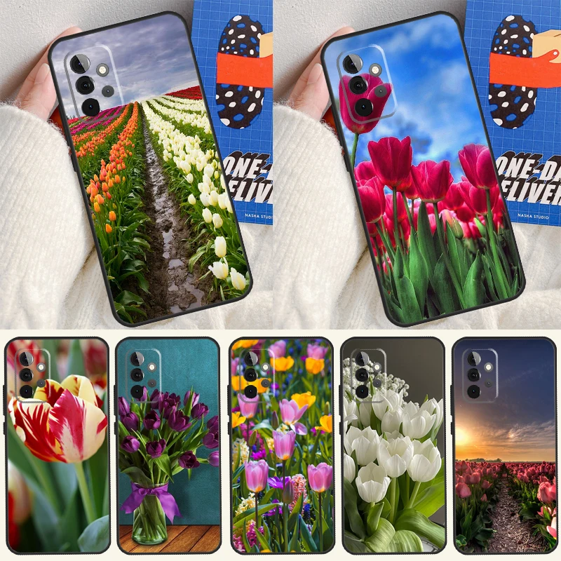 Spring Tulips Flower Case For Samsung Galaxy A05 A06 A26 A16 A56 A36 A22 A32 A52 A54 A34 A14 A55 A15 A53 A33 A35