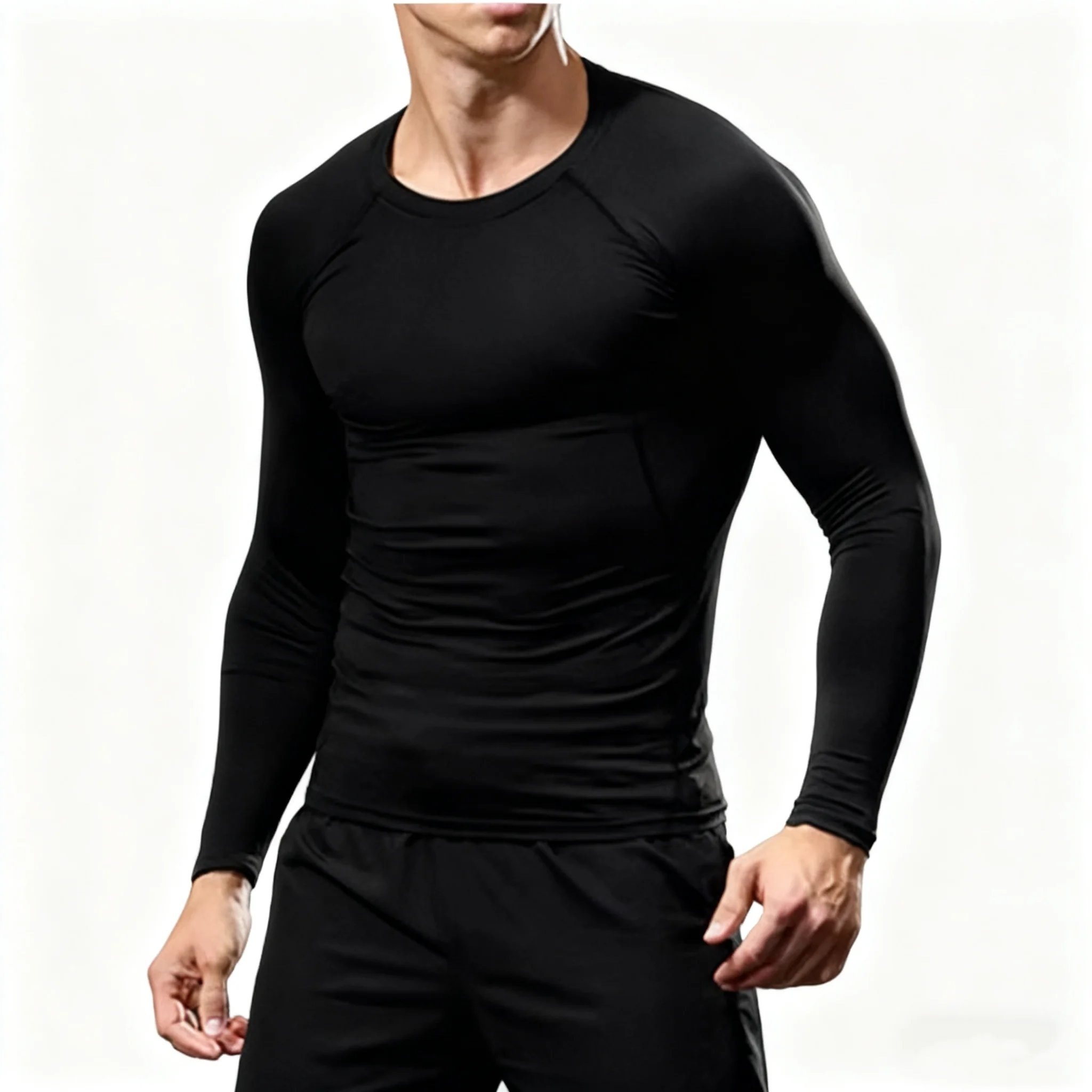 Men Compression Elastic Quick Dry Tight Sweat-Wicking Breathable Jogging Running Fitness Athletic Workout Tee Gym Sport T-shirt