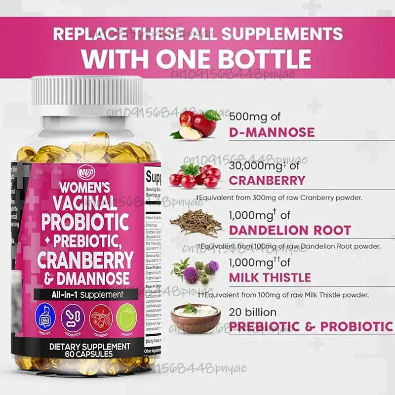 60 Capsules Female Probiotics+prebiotics 20 Billion Cranberry Pills - Containing Mannose - Health Supplement Vitamins