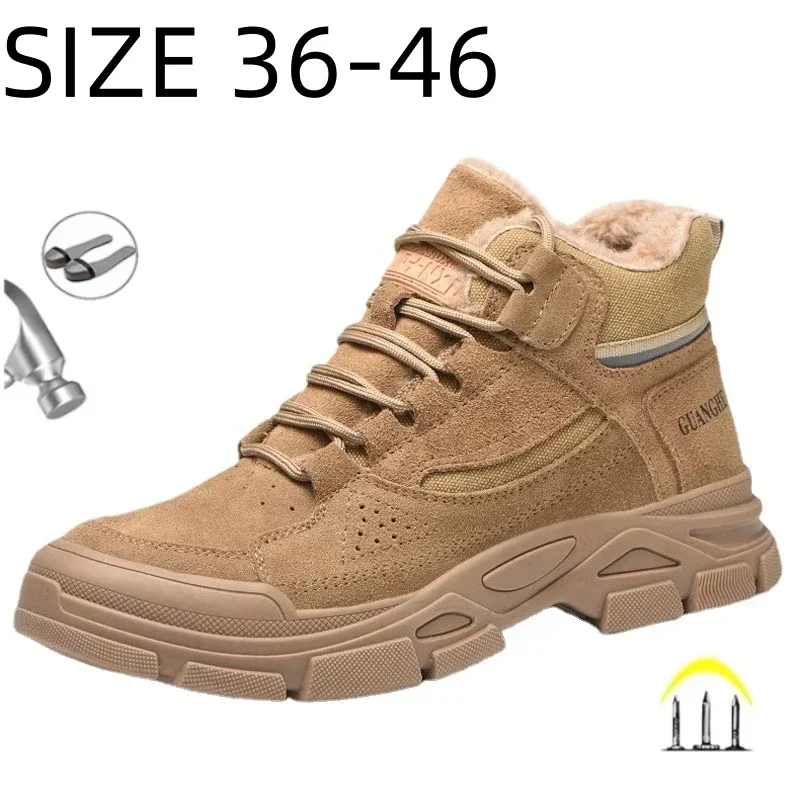 New Warm Winter Men's Industrial Work Boots Indestructible Steel Toe Cap Shoes Anti-piercing Men Sneakers Big Size 36-46