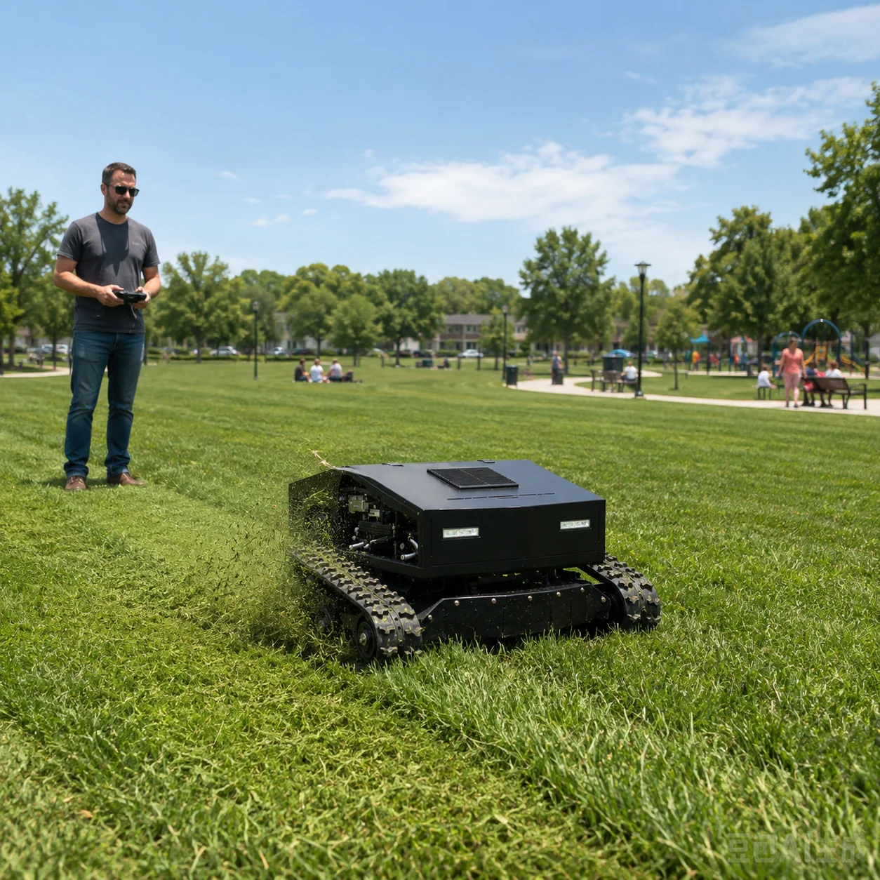 Custom Smart Remote Control Tracked Lawn Mower Robotic Grass Cutter Crawler Mower for Slopes and Large Lawns
