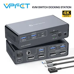 USB C DP KVM Switch Docking Station 2 PC 2 Monitors 4K@120Hz USB 3.2 Devices Support up to 100W PD Charging with Windows MacOS