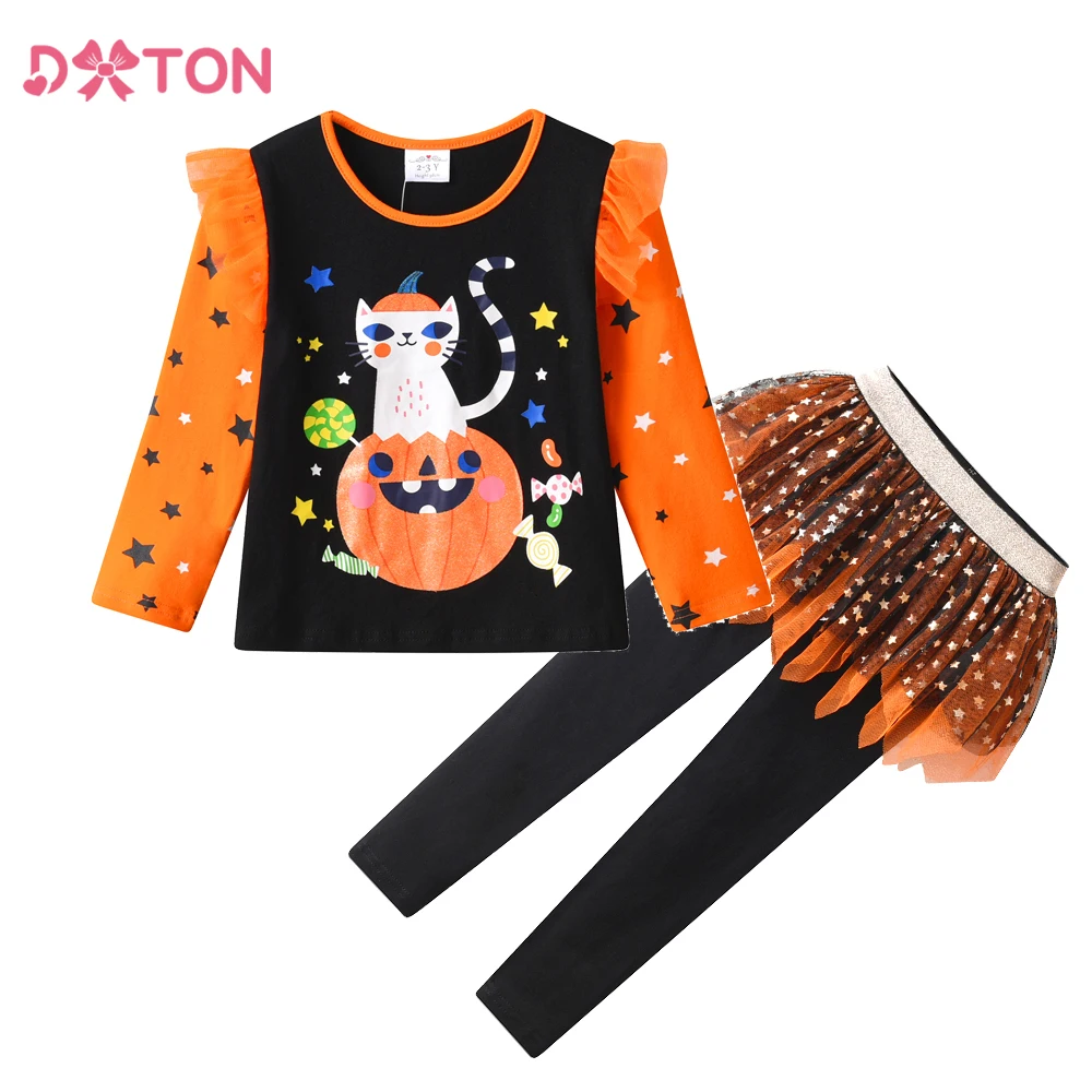 

DXTON 2PCS Girls Clothing Set Pumpkin Children Tops and Pantskirt 2 Fake Girls Leggings Kids Halloween Christmas Cosplay Costume
