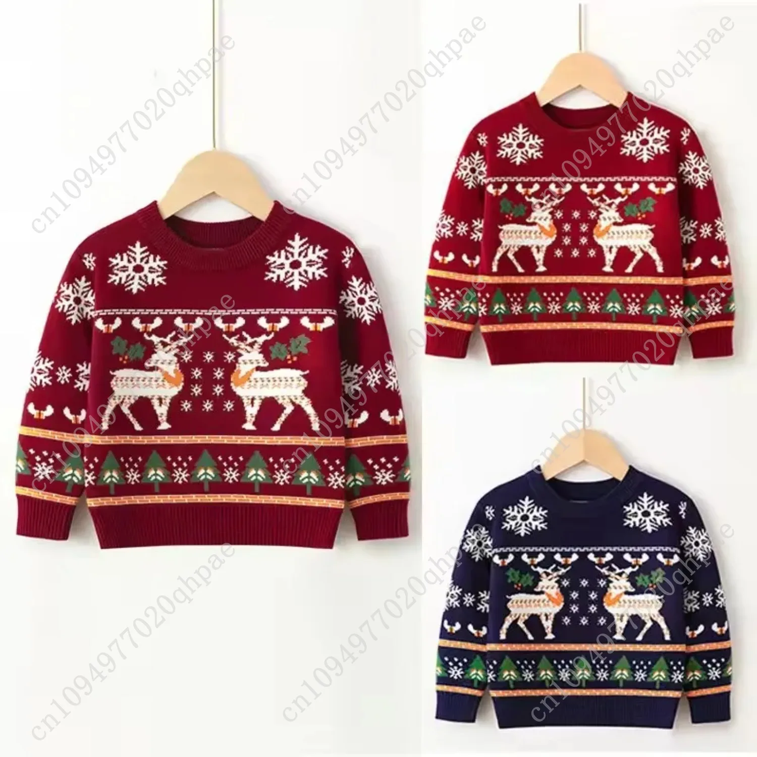 عيد الميلاد الاطفال سترة الأطفال القطن الدافئة تريكو الخريف الفتيان الفتيات الكرتون طباعة البلوز طفل الملابس الشتوية 2-6 سنوات #4