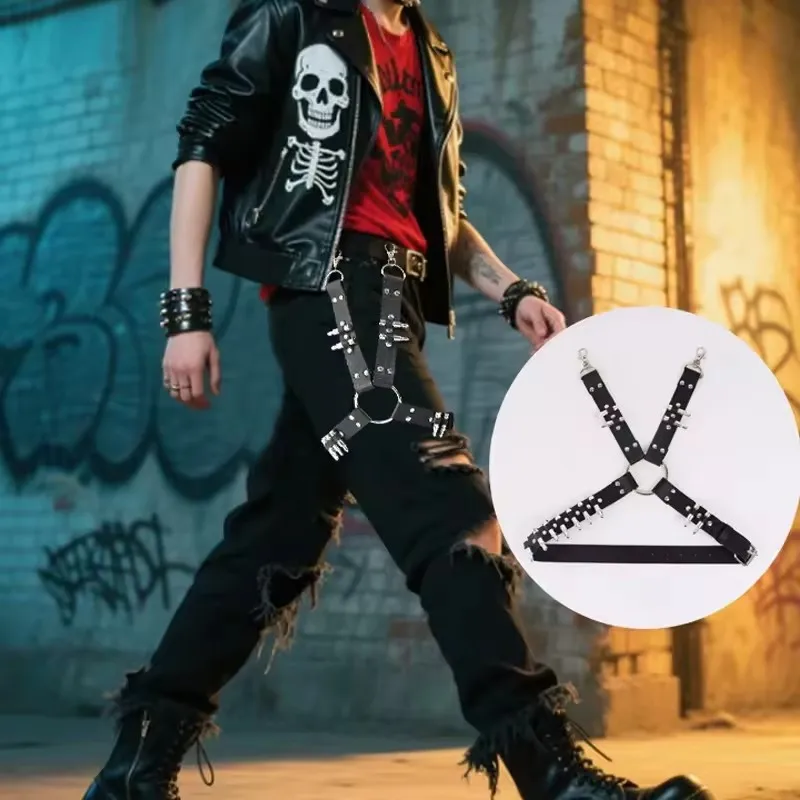 Arnês de perna de couro pu gótico coxa alças sexy cinto de liga para calças jeans acessórios masculinos