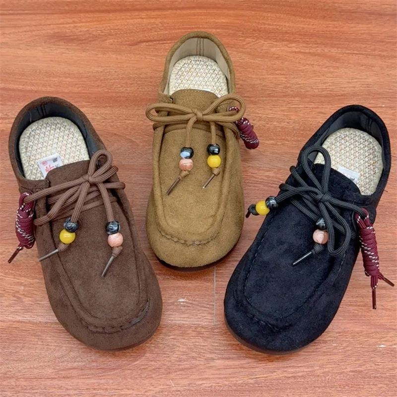 Spring Autumn New Style Old Beijing Cloth Shoes Women Single Shoes Retro Bohemian Slip-On Lazy Bean Shoes round Toe Rubber Sole