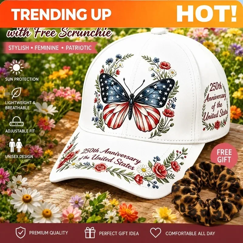 Customization 2pcs American Flag Butterfly Printed Baseball Caps, Patriotic Sun Hats For The 250th Anniversary Of National Found