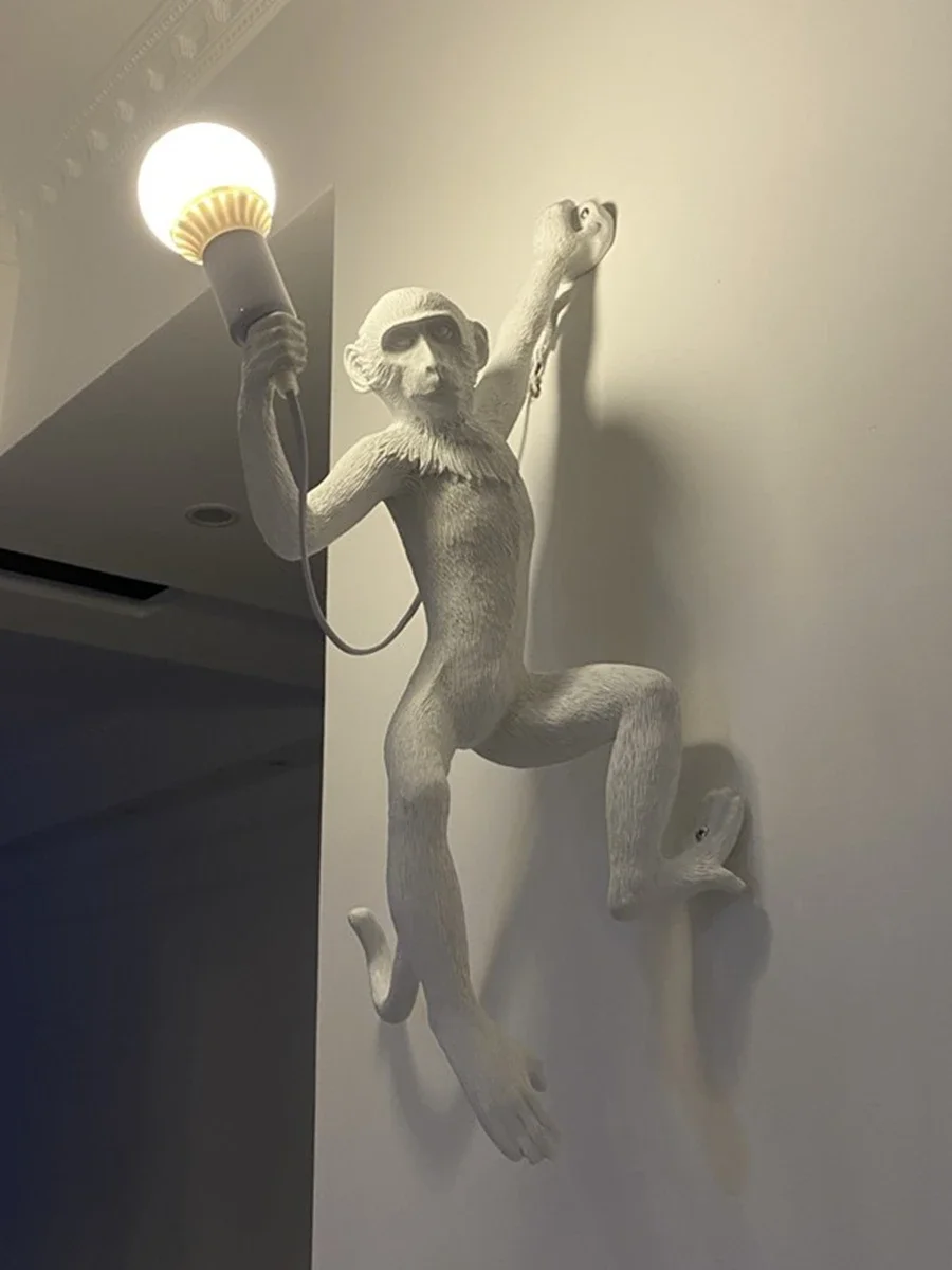 Nordic resin wiring free monkey wall lamp restaurant hemp rope monkey pendant lamp animal monkey lamp decoration monkey desk