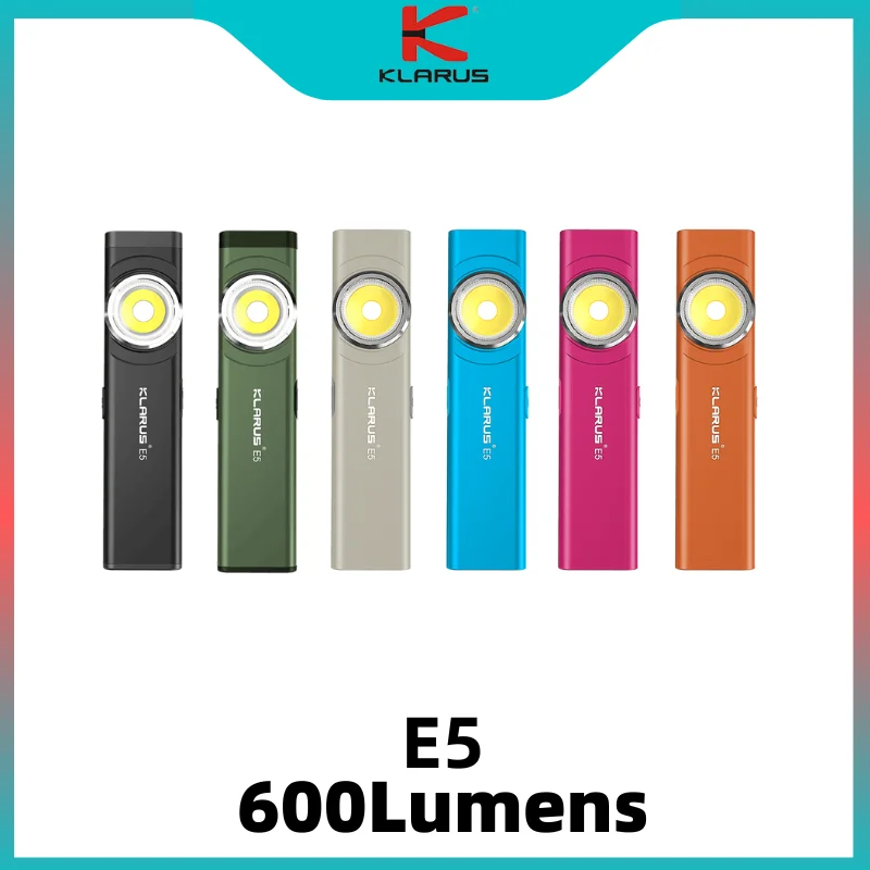 Klarus E5 COB Flashlights Magnetic Dual Light 600Lumens Torch 8 Lighting Modes USB C Recharge