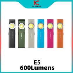 Lanternas Klarus E5 COB Lanterna magnética de luz dupla 600 lúmens 8 modos de iluminação USB C recarga