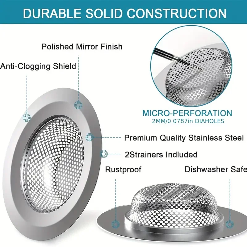 2PCS Sink Drain Strainer, Hair Catcher for Shower Bathtub, Universal Silicone Filter Mesh, Easy Install, Prevents Clogs