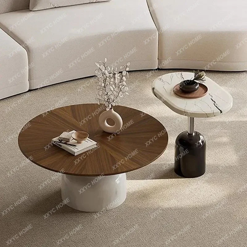 Light luxury natural marble round coffee table combination modern simple home living room small apartment high sense