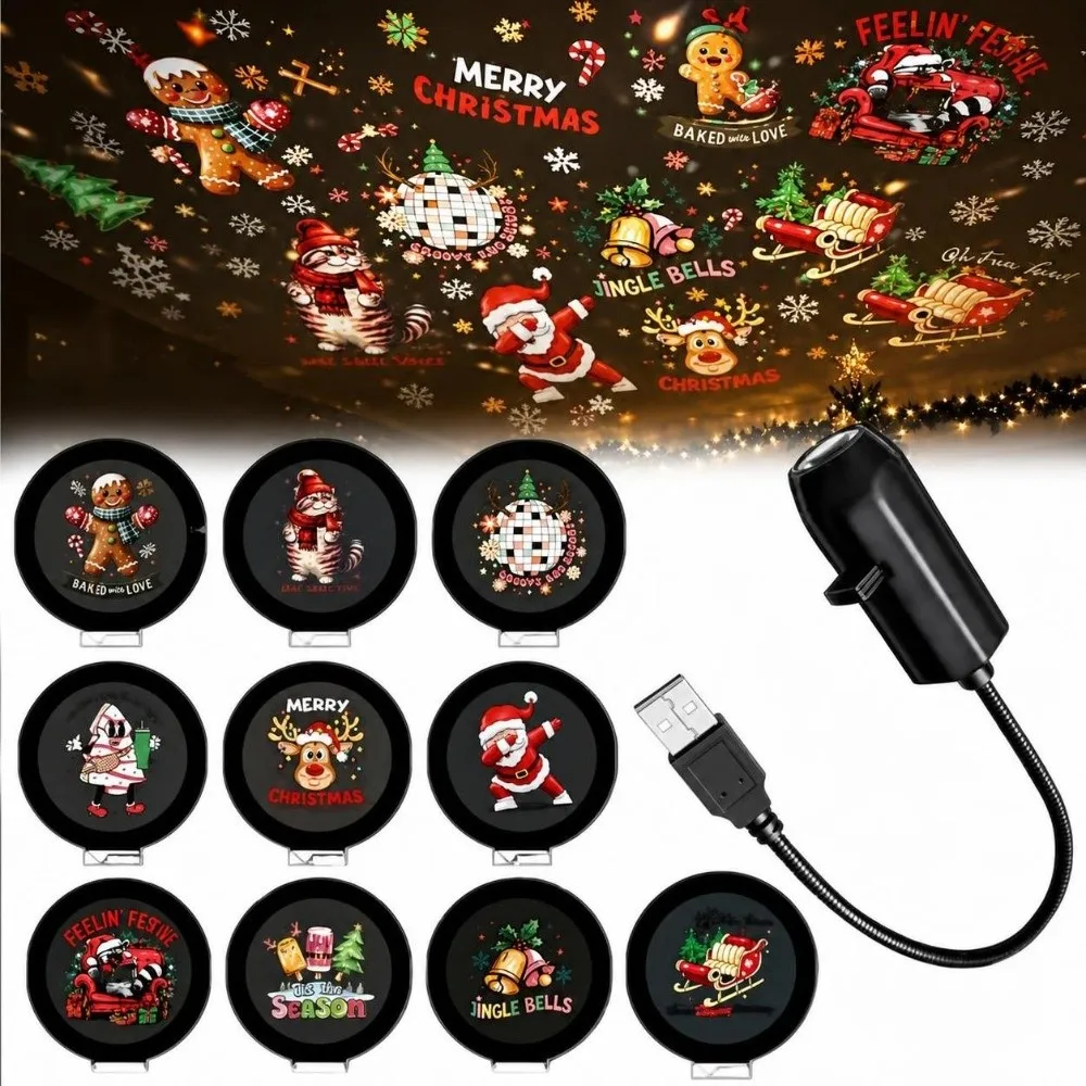 HD Resolution Christmas Scene Projector Plug and Play Multiple Scenes Festive Scene Projector Night Light Projector Car Interior