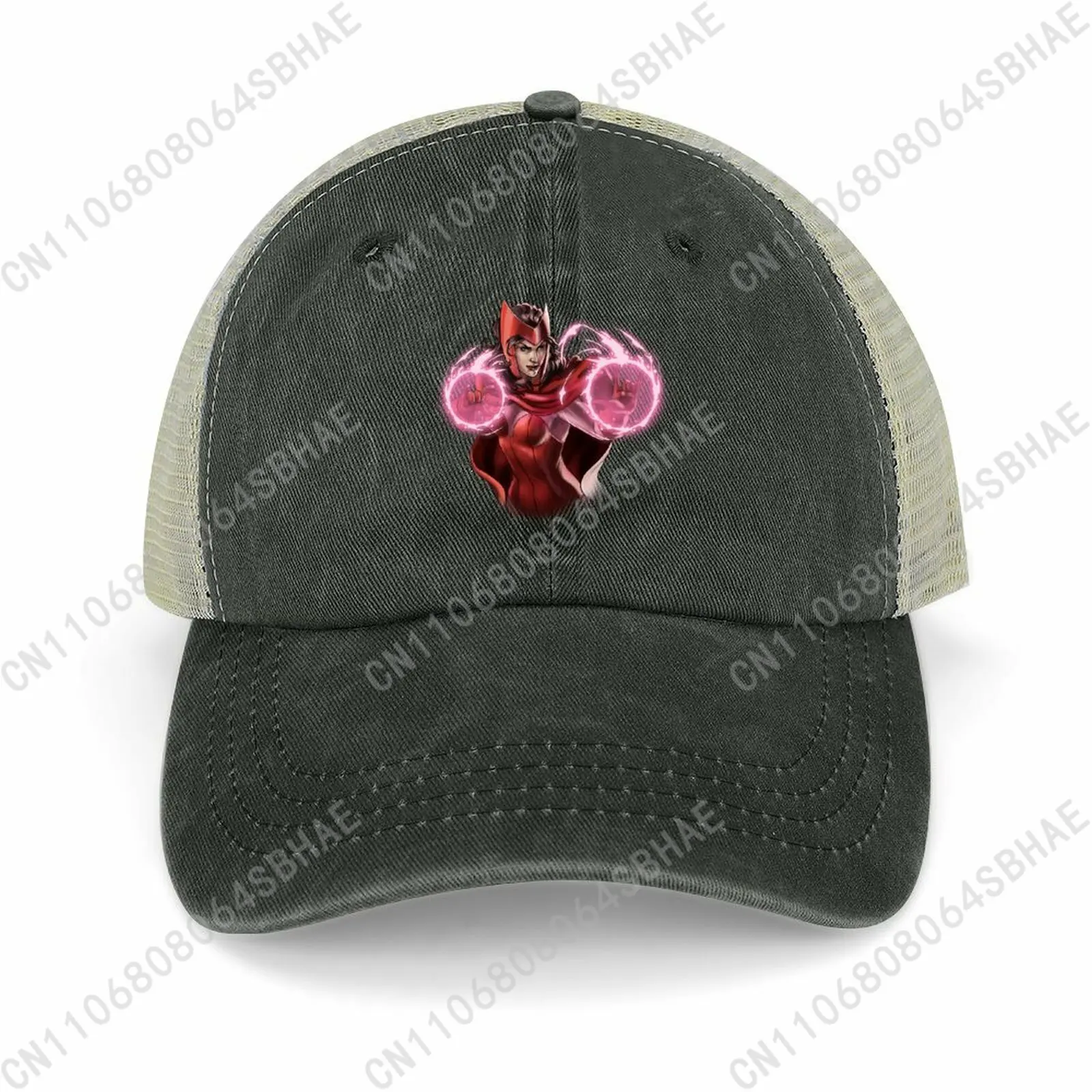 

Marvel Scarlet Witch Mesh Cowboy Hat Hollow Ventilated Summer Cap Men Women Outdoor Sun Hat Adjustable Strap Custom Cosplay