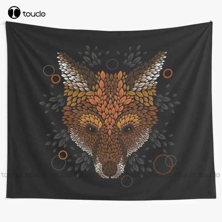 Fox Face Animal Vector Fall Leaves Autumn Tapestry Tapestry Online Shopping Blanket Tapestry Bedroom Bedspread Decoration