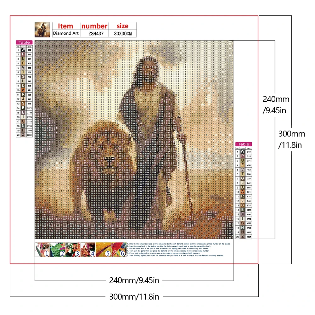 5D DIY Full Round Drill Diamond Painting Jesus&Lion Home Decor Art Craft 30x30cm