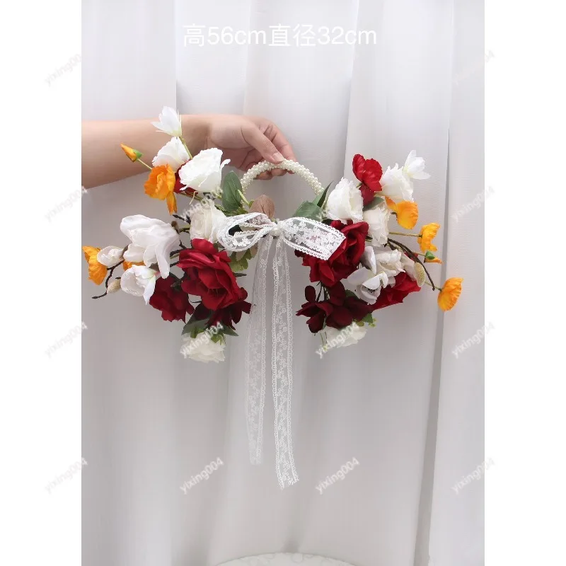 Circular Pearl Wrist Bouquet, Elegant Artificial Flower for Wedding Registry and Photography Decor