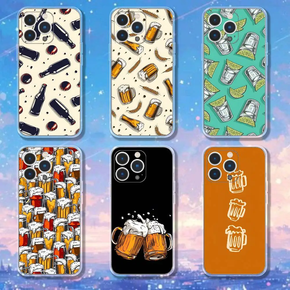 

Beer Alcohol Art Pattern Phone Case For iPhone 17,16,15,14,13,12,11 Pro,Max,Plus,X,XS,XR,SE4,E Mini Transparent Soft Cover