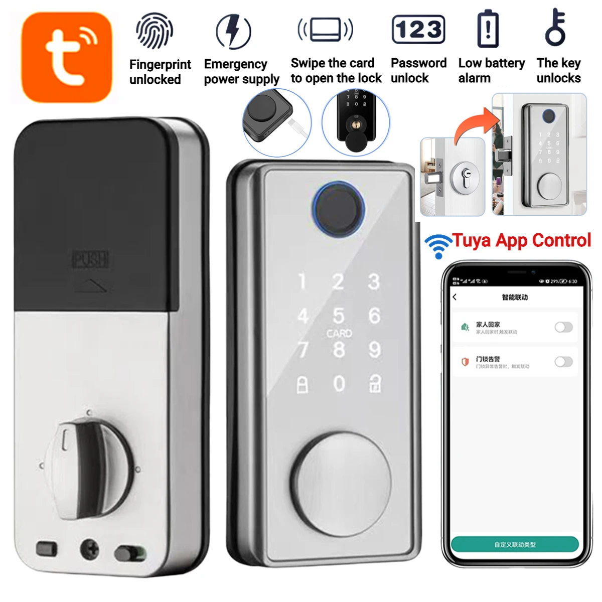 Smart Deadbolt Locks Digital Tuya Bluetooth Fingerprint Keyless Entry Keypad Electronic Locks Anti-thef Home Security Door Lock