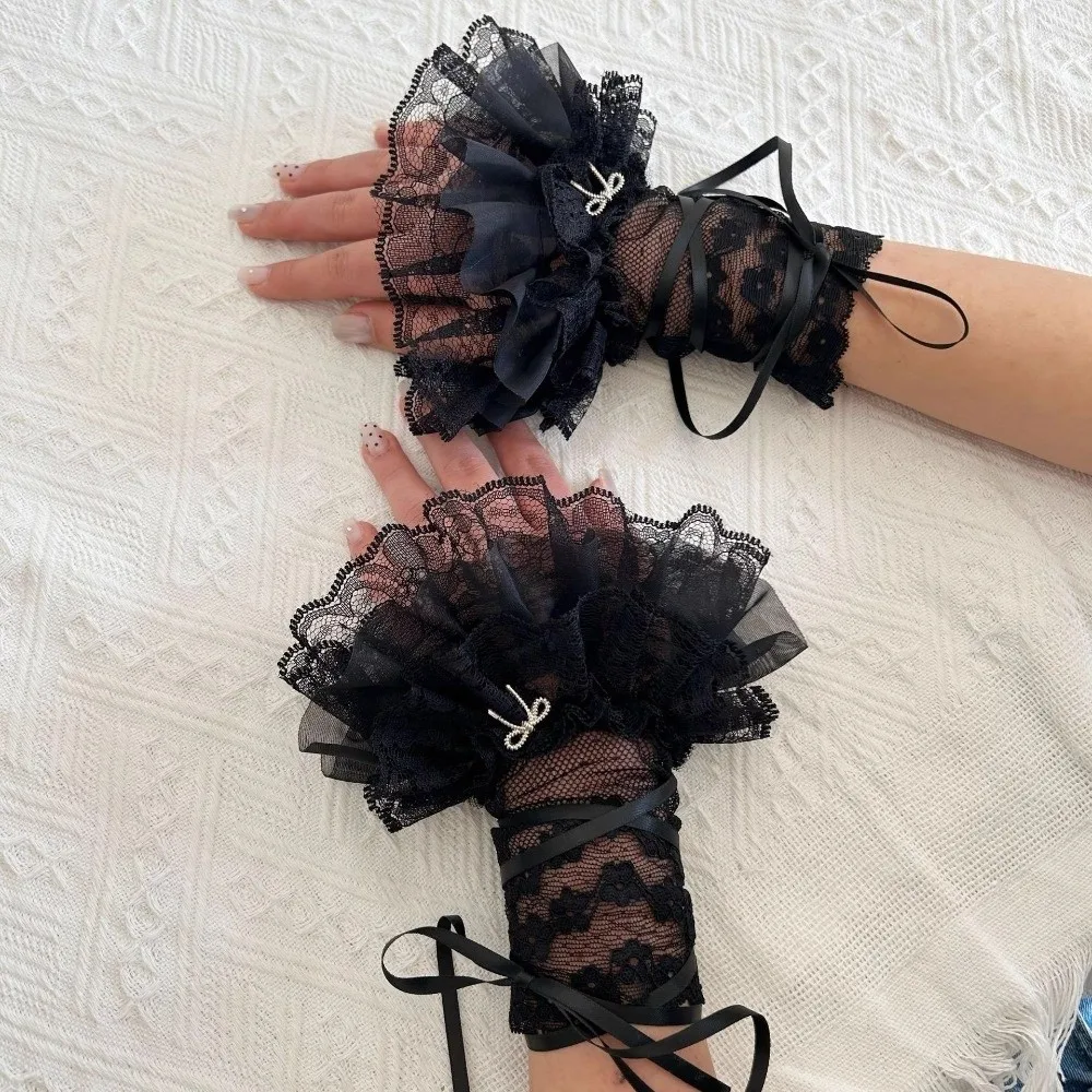 Costume Props JK Lolita Wristband Silk Ribbon Flare Style Lace Wrist Cuffs Flare Cuffs Girl