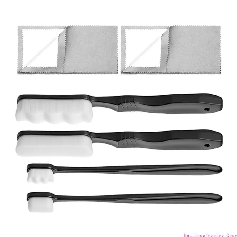 E1PE Jewelry and Silver Care with Soft Bristle Detail Brushes and Polishing Cloths, 6-Piece Cleaning Set for Coins and Small