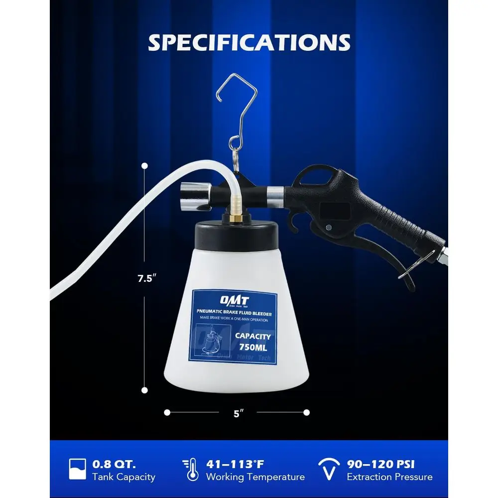 Orion Motor Tech Pneumatic Brake Bleeder Kit, 0.8qt Brake Fluid Bleeder Kit with 8 Master Cylinder Adapters, 750 ml Vacuum Brake