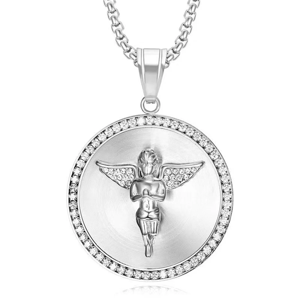 Anztilam Angel No Fade 316L Stainless Steel Iced Out Pendant with Long Link NK Chain Necklaces for Women Men Hip Hop Jewelry view 5