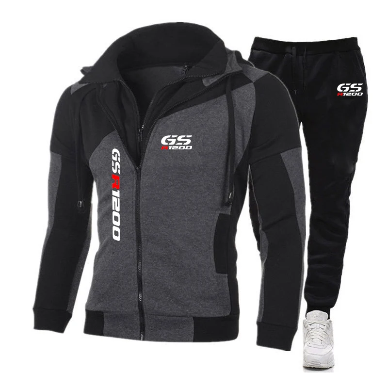 2023 Men New Motorcycle R 650 800 1150 1200 GS Adventure Tracksuit Casual Color Matching Design Diagonal Zipper Hoodie+Pant Suit